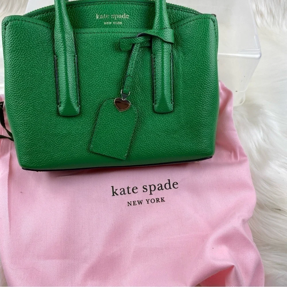kate spade Green Pebbled Leather Satchel with Heart Charm